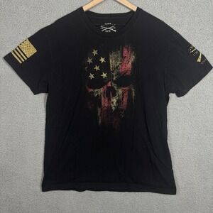 Grunt Style Men's Black American Flag Skull Shirt Size  XL Gun